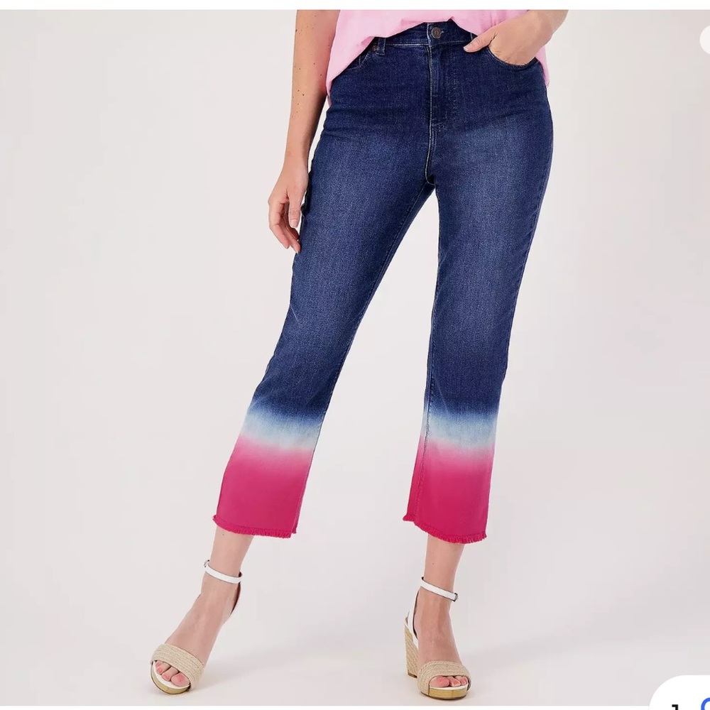 Susan Graver jeans size 18W red, white,‎ blue cropped & frayed ankle jeans 💙❤️